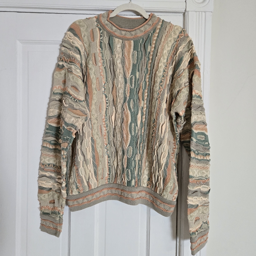 COOGI Multicolor Pastel Cable Knit Crewneck Sweater - Cream, Sage, Peach
